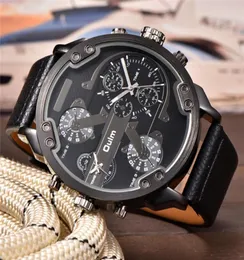 Oulm Big Watches for Men Time Zone Zone Sport Clock Clock Clock ذكر جلدية غير رسمية اثنين من تصميم العلامة التجارية الفاخرة للرجال Wri Ly1912131192612