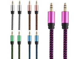 1M Pleciony kabel pomocniczy Audio 35 mm Aux Przedłużenie Mężczyzna do męskiego stereo samochodu nylonowe gniazdo przewodu na telefon PC MP3 słuchawki Speak3339969