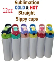 12oz sublimering sippy cup 350 ml rostfritt stål barn vatten flaska värmeisolering barn sportkolv med studsande halm lock A098766015