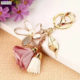 Keychains Lanyards Flower Flower Key Ring Chiffon Tassel Car Chains Lady Couple Bag New Fashion Charm Keychain 파티 선물 K2029 Q240403