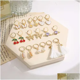 Charm New Alloy Inlaid Rhinestone Earring Set 9 Pairs Of Creative Butterfly Peach Heart Cherry Pearl Earrings Drop Delivery Jewelry Dhcng