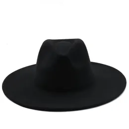 Szerokie brzegowe czapki wiadra mężczyźni kobiety 95 cm płaska duża jesienna zimowa wełna Feel Fedora Hat Solid Uni Cotton Ttop Jazz Panama Drop dostawa otvu5