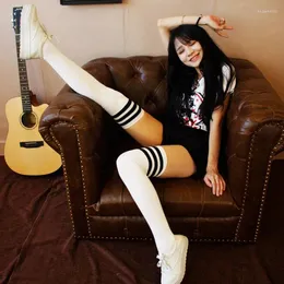Women Socks Sexy Medias Black White Striped Long School Girl Over Knee Thigh High The Stockings Ladies Girls Warm