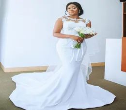 2021 플러스 사이즈 아랍어 ASO ASO EBI LACE BEAD MERMAID DRESSES SHER NECK BRIDLE DRESSES SATIN WEDDING GOWNS1700242