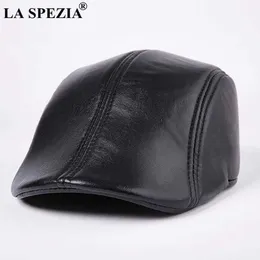 Chapéus de borda ardilosa la spezia mens de couro genuíno boina casual pato preto hap hap hat spring luxuoso diretor de marca italiana plana q240403