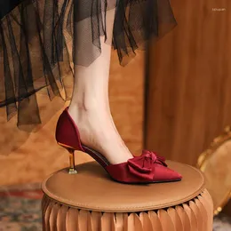 Dress Shoes Burgundy Wedding High Heels Women's Stiletto Pointed Single Do Not Tire Feet Bride Soft Leather