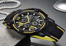 Megir Quarz sieht Chronographen Sport Armbanduhr für Mann 3atm wasserdichte Männer039s Schwarz Silikonriemen G202097 Yellow2858975