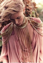 Necklaces CHRAN Stunning!!! Gold Full Metal Body shoulder Chain JEWELRY Necklace Waist Bikini Harness Dress Decor Slave Chain Jewellry