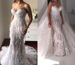 Underbara overskirts Vita sjöjungfru bröllopsklänningar med avtagbar tåg älskling 3D -applikationer personlig bröllopsklänning brud 5050197