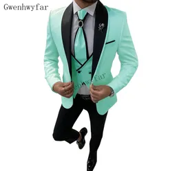 Bridalaffair Mint Green with Black Frait Suits for Men Men 3 Piece Wedding Mens SuccedpantsVest Custom Made Slimgroom Custom7696002
