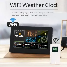 Clocks Fjw4 Color Wifi Weather Station App Control Smart Weather Monitor Indoor Outdoor Temperature Humidity Digital Clock Functions