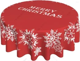 Tischtuch rote Schneeflocken runde Tischdecken Frohe Weihnachten Cover waschbarer Polyester für Buffet Partys Urlaub Abendessen 60 Zoll