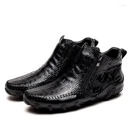 Casual Shoes A017 Size 38-46 Fashion Crocodile Pattern Split Leather Men's Zip Design Male Footwear Autumn Boots Leisure