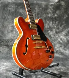 Özel f içi boş gövdesi elektro gitarorange renk kaplan flamehandmast mack 6 sokaklar gitaarrosewood klavye gu8988965