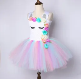 Flower Girls Unicorn Tutu Dress Pastel Rainbow Princess Girls Birthday Parte