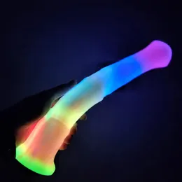 FAAK Luminous Horse Dildo With Suction Cup Long Animal Penis Glow in Dark Flexible Anal Sex Toys For Women Men Erotic Products 240402