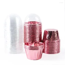 Partyversorgungen 50pcs Aluminiumfolie Cupcake -Liner mit Deckel runden Backverpackungsboxen Geburtstag Hochzeit Weihnachtsgeschenke