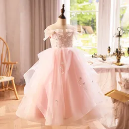 2024 Różowa suknia balowa sukienki kwiat dziewczyny cekinowe marszczone połączone kolorowe ręcznie wykonane kwiatowe suknie.