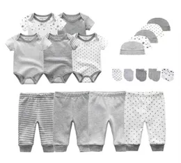 Unisex yenidoğan bodysuits bebek pantolon şapkalar çocuk eldivenleri bebek kıyafetleri pamuklu giyim setleri roupa de bebe kızlar erkek kıyafetleri y20080328241919