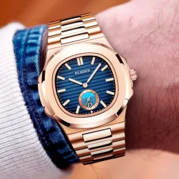 Комплекты квадратные мужские часы Blue Classic Designer Pladen Brand Watch для мужчин Луны фаза нержавеющая сталь