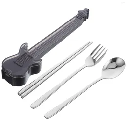 Servis uppsättningar Travel Fork Portable Silverware Forks Spoons Only Guitar Guitars Chopstick Case Cutlery Set