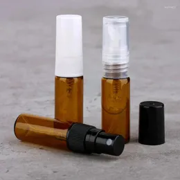 Depolama Şişeleri 3Mlamber İnce Cam Parfüm Şişesi Sprey Atomizer Boş Örnek Flakonlar Yeniden doldurulabilir mini püskürtücü flacon kahverengi ince sis