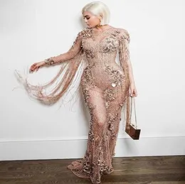 Sukienka wieczorowa Ziadnakad Yousef Aljasmi Lace Mermaid Appliques szampan długi frędzla Zuhair Murad 2018 Kim Kardashian Kendall Jenn6173588