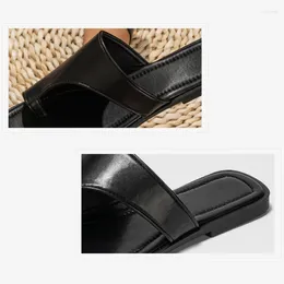 Pantofors womens split toe phe in pelle sandali piatti in moda flop slide neri