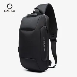 Ozuko kvalitet multifunktion crossbody väska för män antitheft axel messenger väskor manlig vattentät kort resa bröstpaket 240402