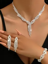 Necklace Earrings Set 4pcs Women's Jewelry With Rhinestone Inlaid Necklaces Bracelets Wedding Accessories