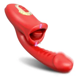 2024 Gspot Vibrator with Tongue Licking 2 IN 1 for Women Powerful Clitoris Stimulator Oral Silicone Sex Toy Female 240326