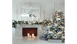 Внутренний камин -пография фона на фоне виниловой ткань украшенная рождественская елка свечи цветы дети дети Фон для PO STU1450542072302