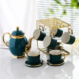 ティーウェアセット1600mlヨーロッパの高級ティーポットセットセラミックPhnom Penh Teapot Porcelain with Cup Holder Saucer Spoon Home Atnesils Coffee Mugs