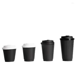 Coppe usa e getta cannucce 500pcs Drink a doppio strato nero Porta fuori tazza di carta da caffè