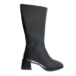 Frau Schuh Winter Casual Round Zehen Lange Lederstiefel, dicke Absätze, Kniestiefel, Frauenschuhe