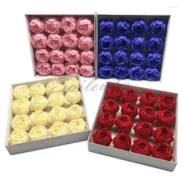 Decorative Flowers 16pcs Dia 9CM Big Peony Artificial Rose Flower Head Valentine's Day Gift Box Wedding Bouquet X'mas Home Decor Soap