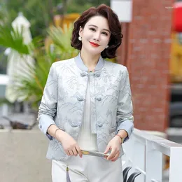 Jackets femininos estilo chinês melhorado Hanfusatin Jacket Mulheres 2024 Primavera Autumn Stand Retro Stand Collar Manga longa elegante Tang Tops