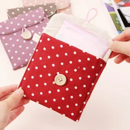 Girl Polka Dot Cotton Linen Sanitary Pad Pouch Aunt Towel Bag Pouch Cosmetics Organizer Storage Bag