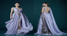 Deep Vneck Lavender Evening Dresses with Wrap Depiques regher Backless Celebrity Dress Bress Bress Bress Version Scarnning Chiffon Long Prom D762874