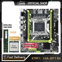 Материнские платы X79 Motherboard LGA 2011 Kit Xeon E5 2650 V2 Процессор и 16 ГБ поддержки памяти DDR3 NVME Place Mae Mother Board LGA2011 X79F1