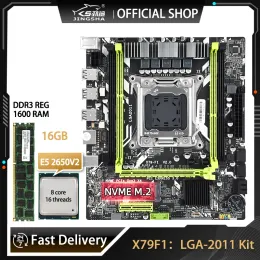 Moderbrädor X79 Moderkort LGA 2011 Kit Xeon E5 2650 V2 -processor och 16 GB DDR3 -minne Stöd NVME Placa Mae Mother Board LGA2011 X79F1