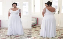 2022 Designer romantico Abito da sposa Plus Size Chiffon Vie a V con maniche corte a pura maniche corte perline lungo abiti da sposa 8036605