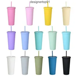 Stanleliness DHL 22oz Tumblers Mat Renkli Akrilik Tumbler Kapak ve Pipetler Çift Duvar Plastik Yeniden Kullanılabilir Kupa FY4489 L2HU