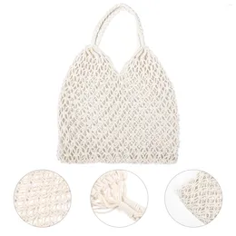 Aufbewahrungstaschen hohlauslösende Mesh Strickbeutel Strand Baumwollschnur Handtasche gewebte Schulter für Häkeln