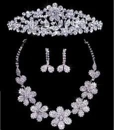 Brincos de colar de cristal floral cintilantes Conjunto de Tiaras 2397662