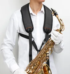 Professionell sele vadderad lädersaxofon axelrem för bariton alt tenor soprano sax musiktillbehör svart9595729