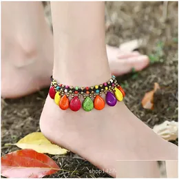 Anklets bohemisk stil mancheng smycken enkel mode klocka semi hand vävd kvinnors fotkedja droppleverans dhrdv