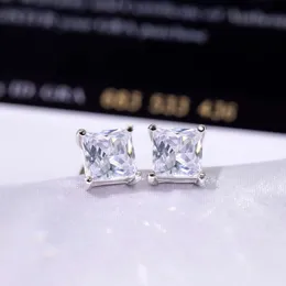 Fashion Stud Earrings for Women Sterling Silver Bling Shine Princess Moissanite Gold Plated Square Jewelry