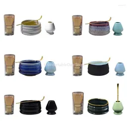 Чайные наборы высококачественных чайных наборов матча смешивание чаши бамбук керамическая японская церемония Инструмент Комбинированные ложки подарочный комплект