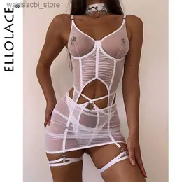 Sexy Set Ellolace Ruffle Erotic Lingerie Transparent Lace Fancy Underwear Lifting Bolt Sensual Outfit Sheer Mesh Sissy Exotic Sets L2447